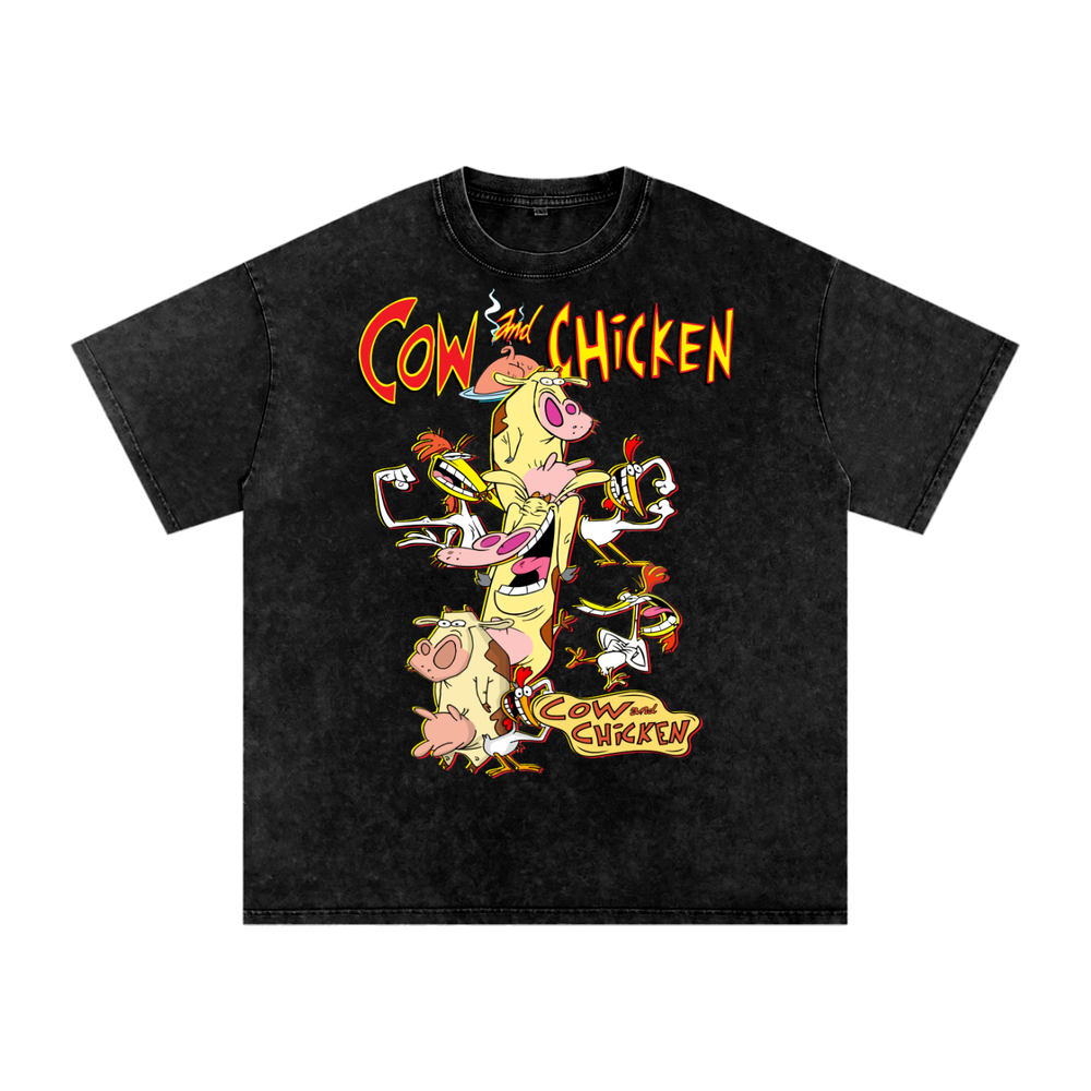 Cow and Chicken Acid Wash Oversize T-Shirt