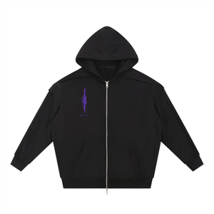 Solo Leveling Contrast Tape Raw Edge Double Layered Zip Hoodie
