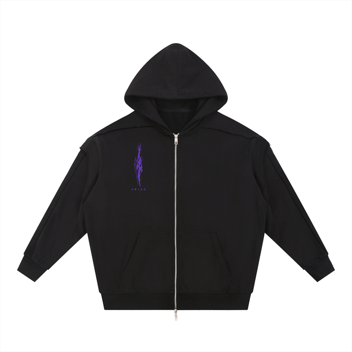 Solo Leveling Contrast Tape Raw Edge Double Layered Zip Hoodie