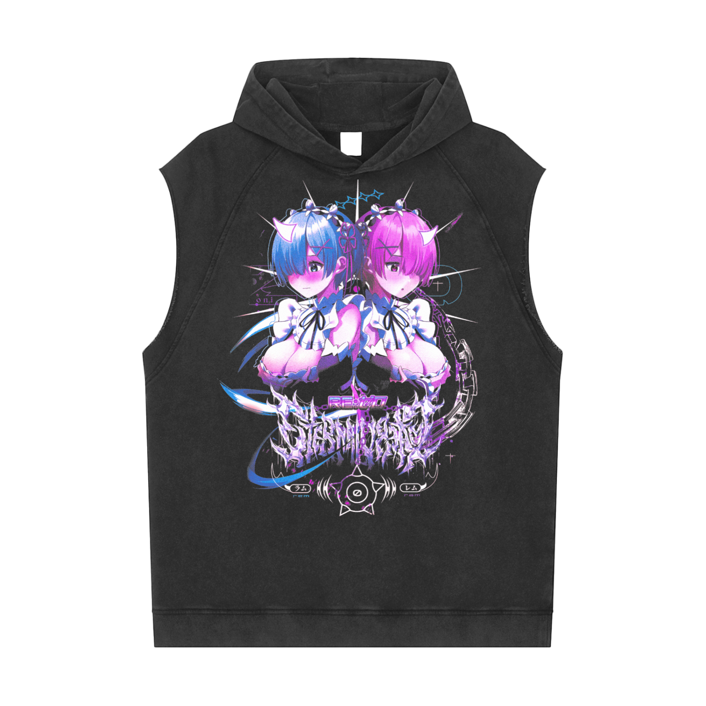 Rem and Ram Re Zero Snow Washed Sleeveless Hoodie