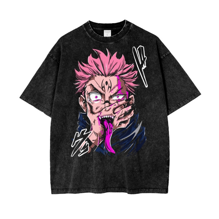 Sukuna Jujitsu Kaisen Acid Wash Oversize T-Shirt - 