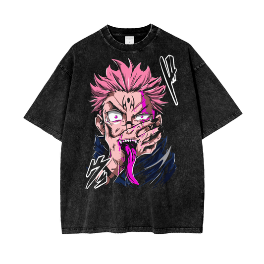 Sukuna Jujitsu Kaisen Acid Wash Oversize T-Shirt