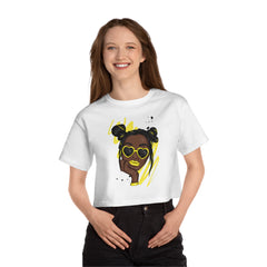 Black and Yellow Champion Women's Heritage Cropped T-Shirt - IGZ Clothing 