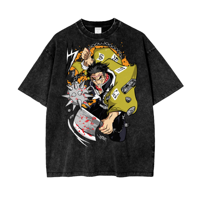 Gyomei Demon Slayer Acid Wash Oversize T-Shirt ODMPOD