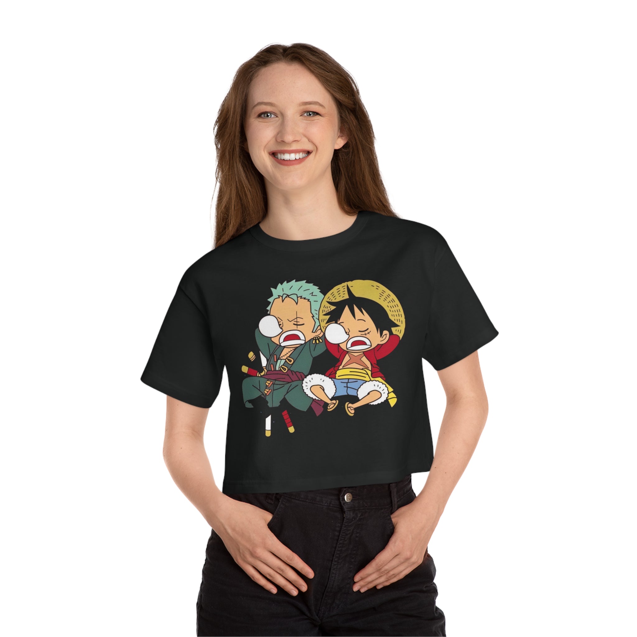 Zoro and Luffy Champion Women's Heritage Cropped T-Shirt - IGZ Clothing 