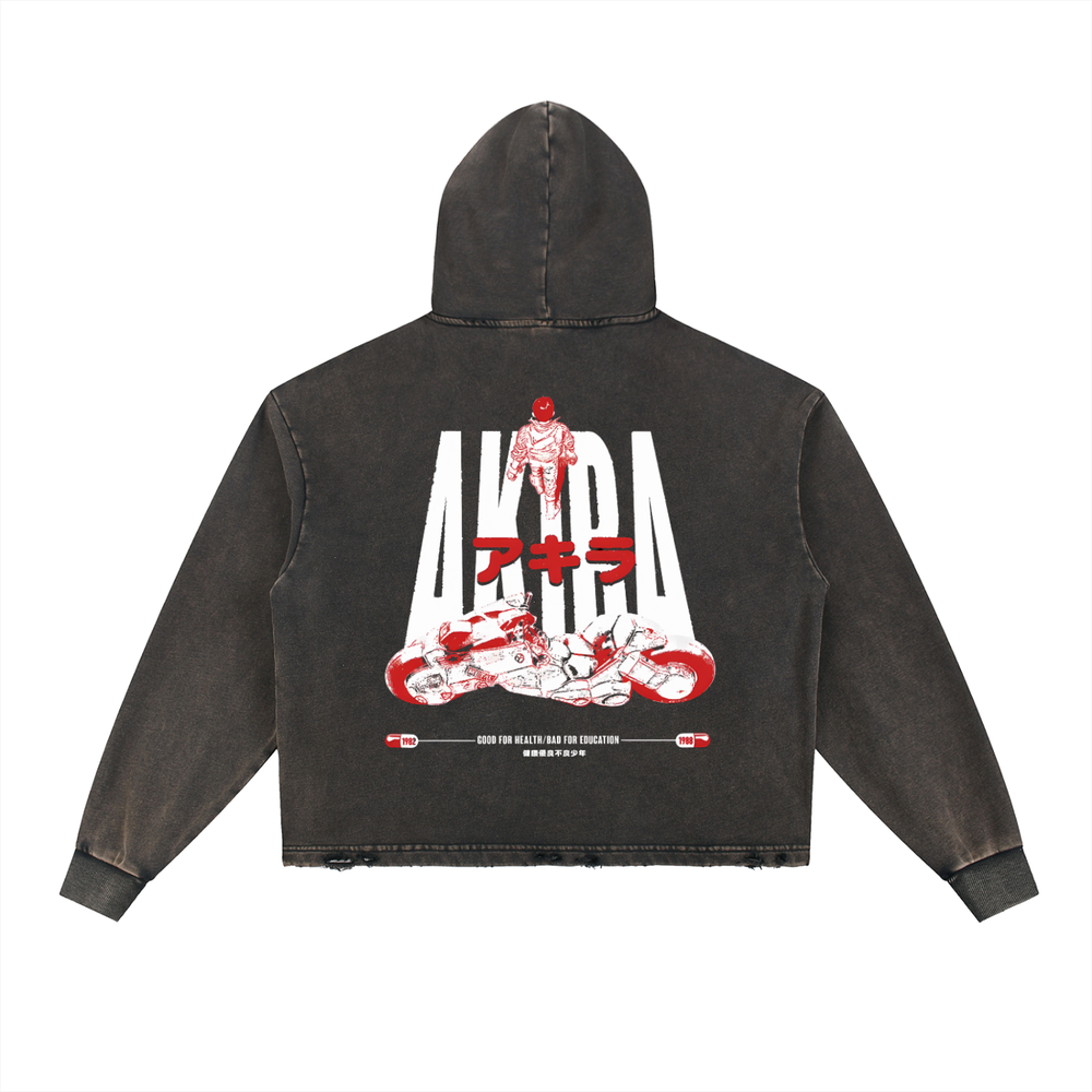 Akira Vintage Washed Frayed-Hem Hoodie