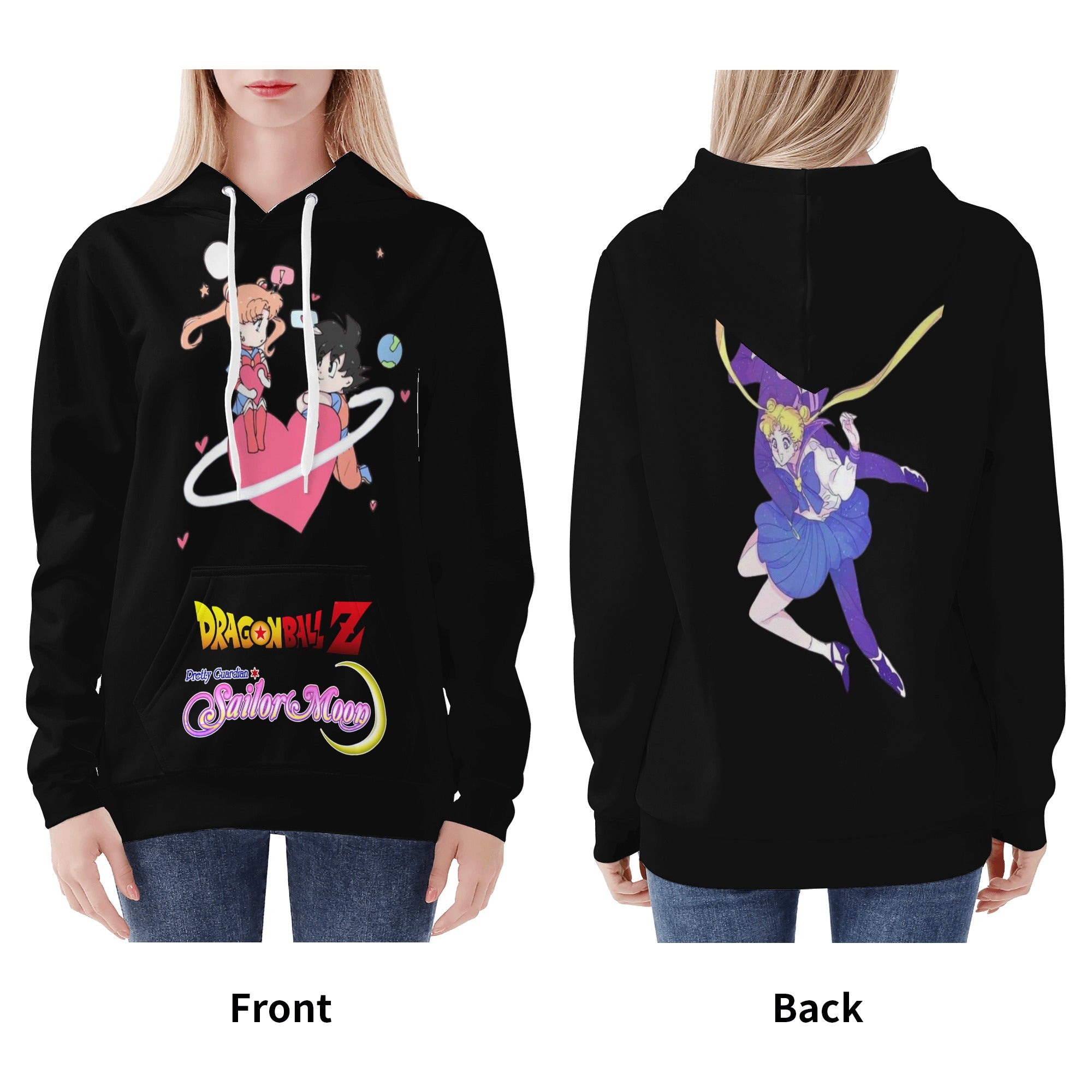 Sailormoon x DBZ Womens All Over Print Hoodie - IGZ Clothing 