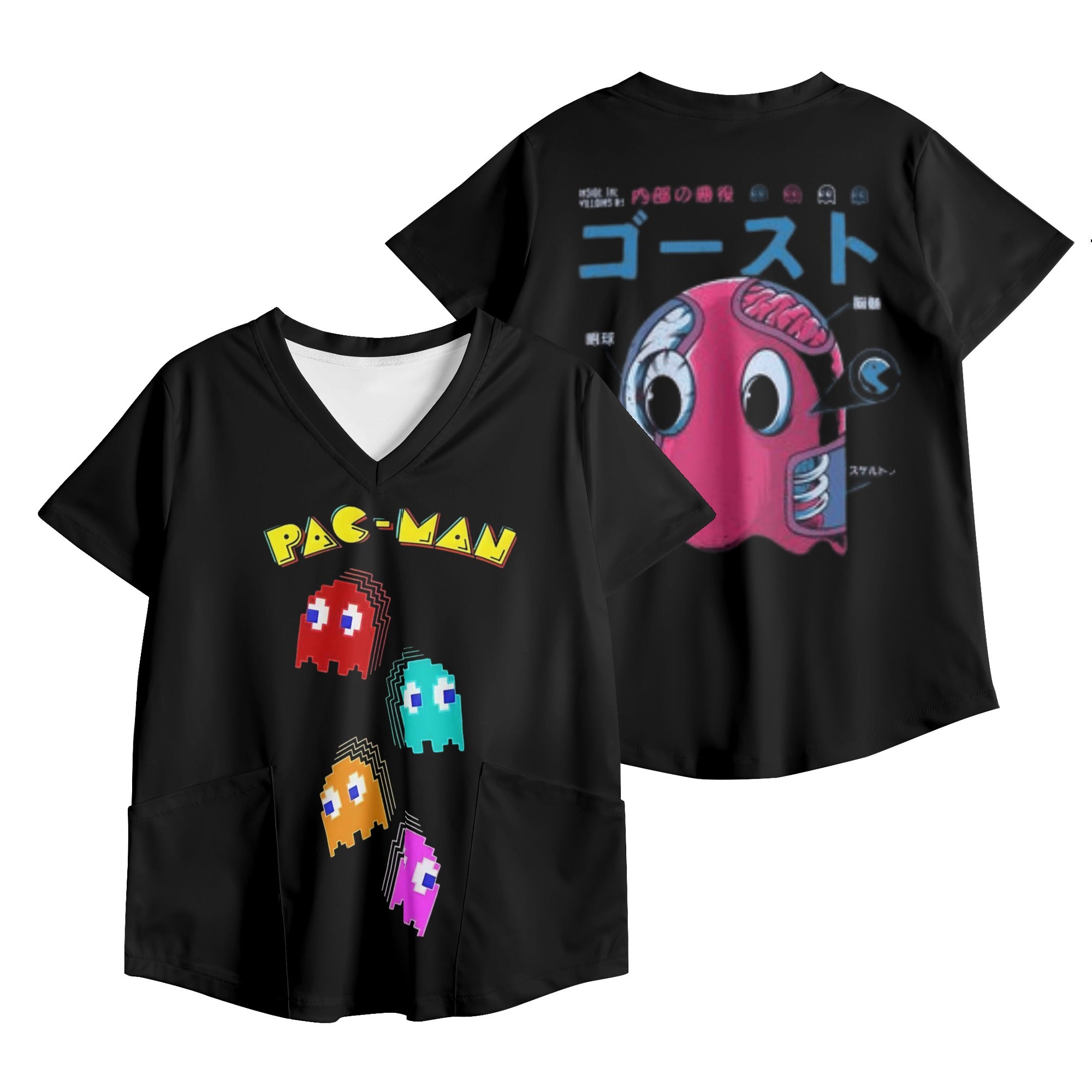 Pacman Womens Printed V Neck Workwear Nursing Tops - IGZ Clothing 