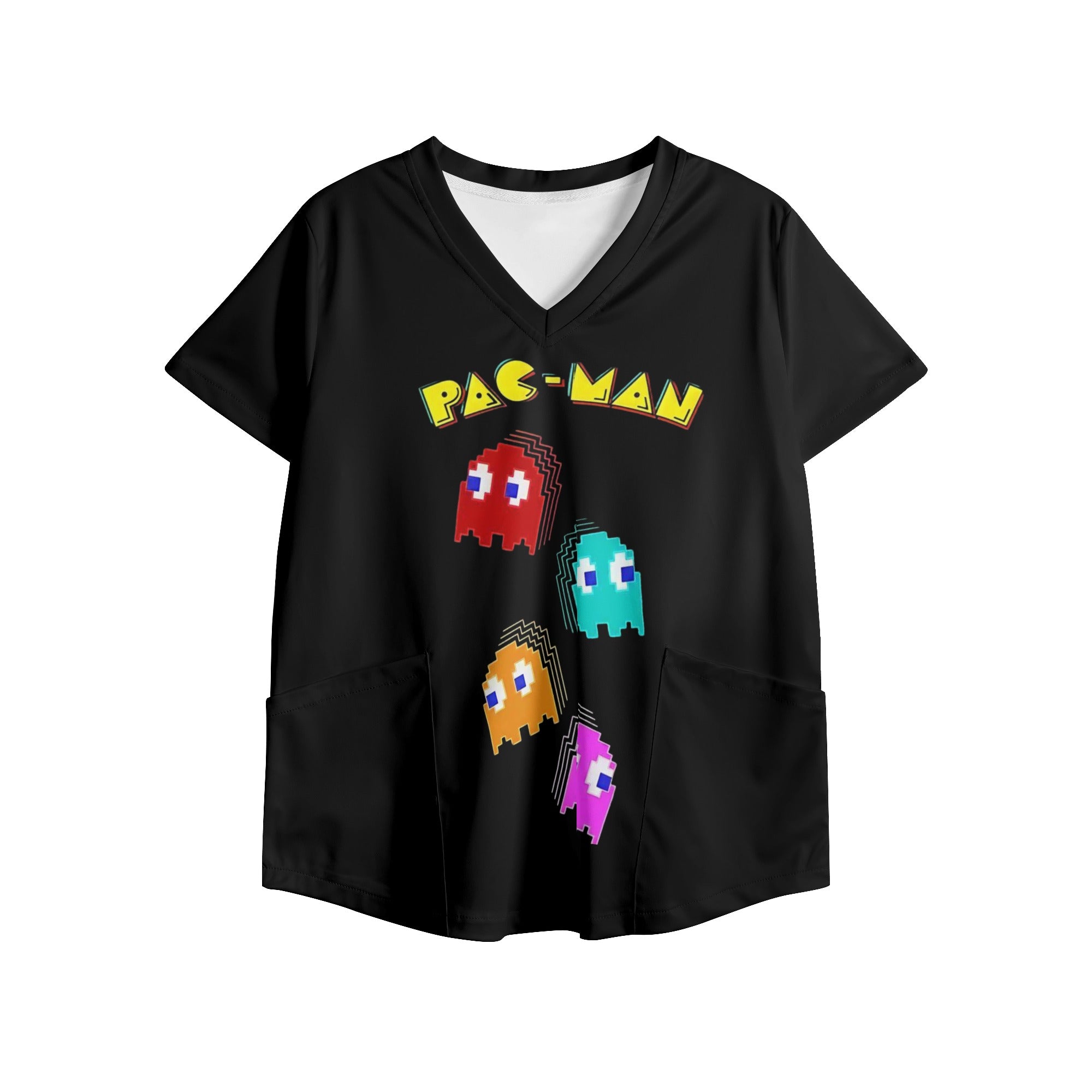 Pacman Womens Printed V Neck Workwear Nursing Tops - IGZ Clothing 