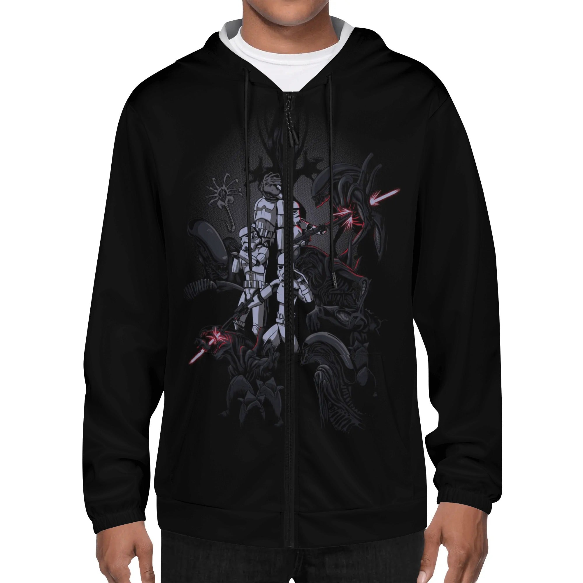 Star Wars Vs Aliens Mens Lightweight All Over Print Zip Hoodie - IGZ Clothing 