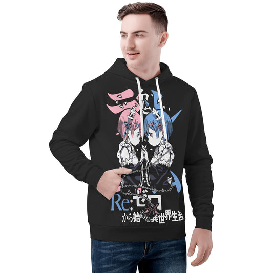 Rem and Ram Re Zero All Over Print Warm Velvets Pair Of Hoodie