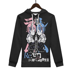 Rem and Ram Re Zero All Over Print Warm Velvets Pair Of Hoodie