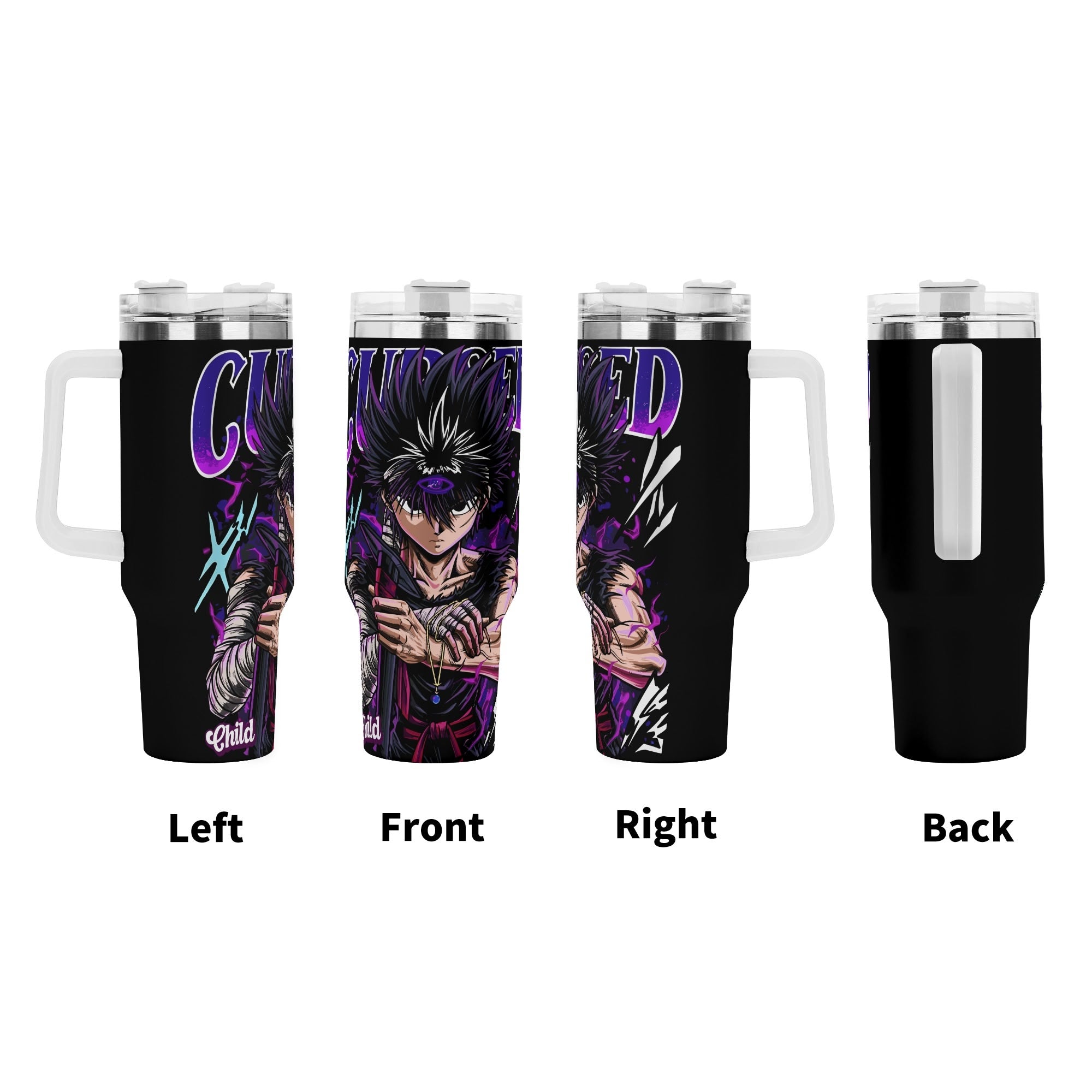 Hiei YuYu Hakusho 40oz Stainless Steel Tumbler Gift With White Handle and Straw