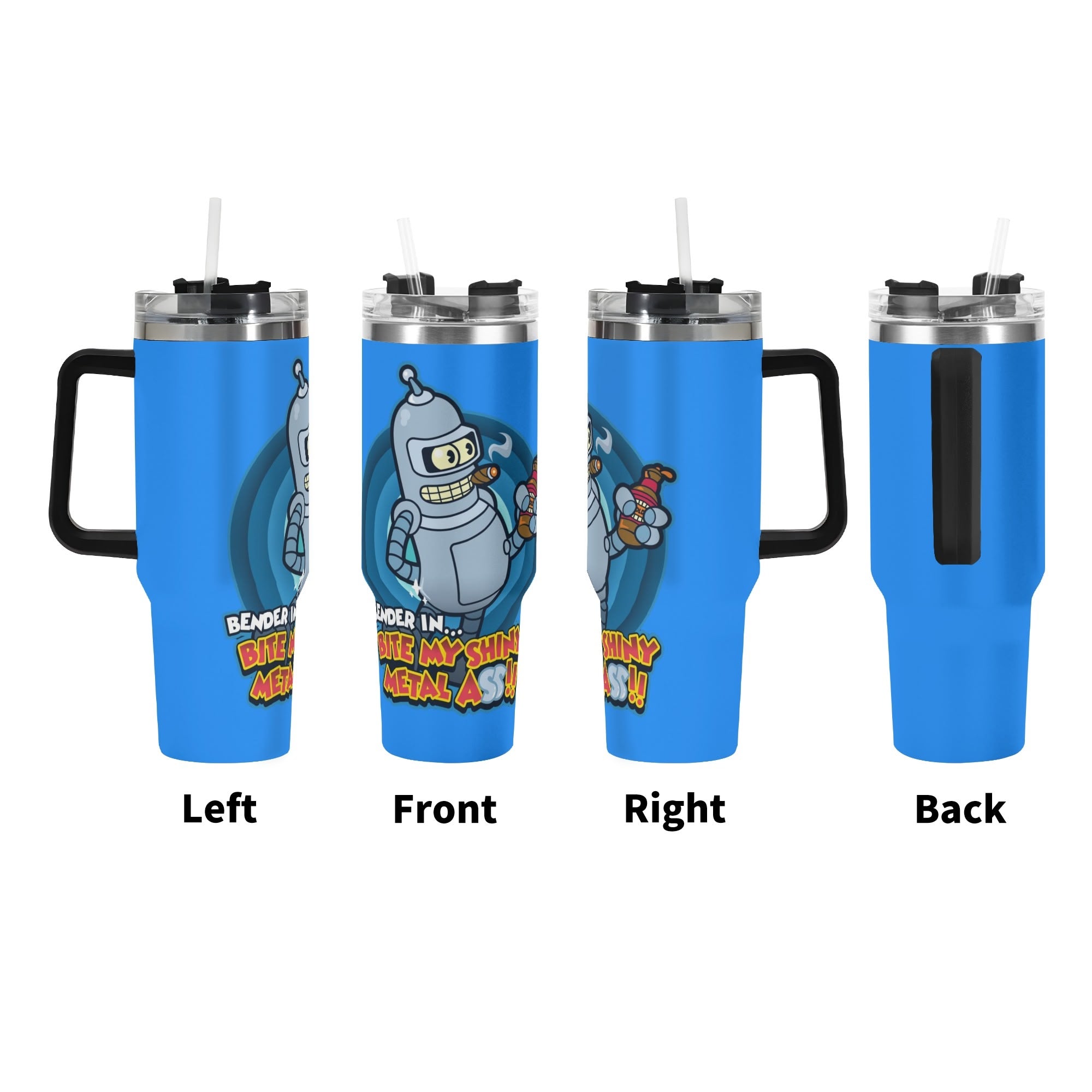 Futurama Personalized 40oz Stainless Steel Tumbler Gift With Black Handle and Straw