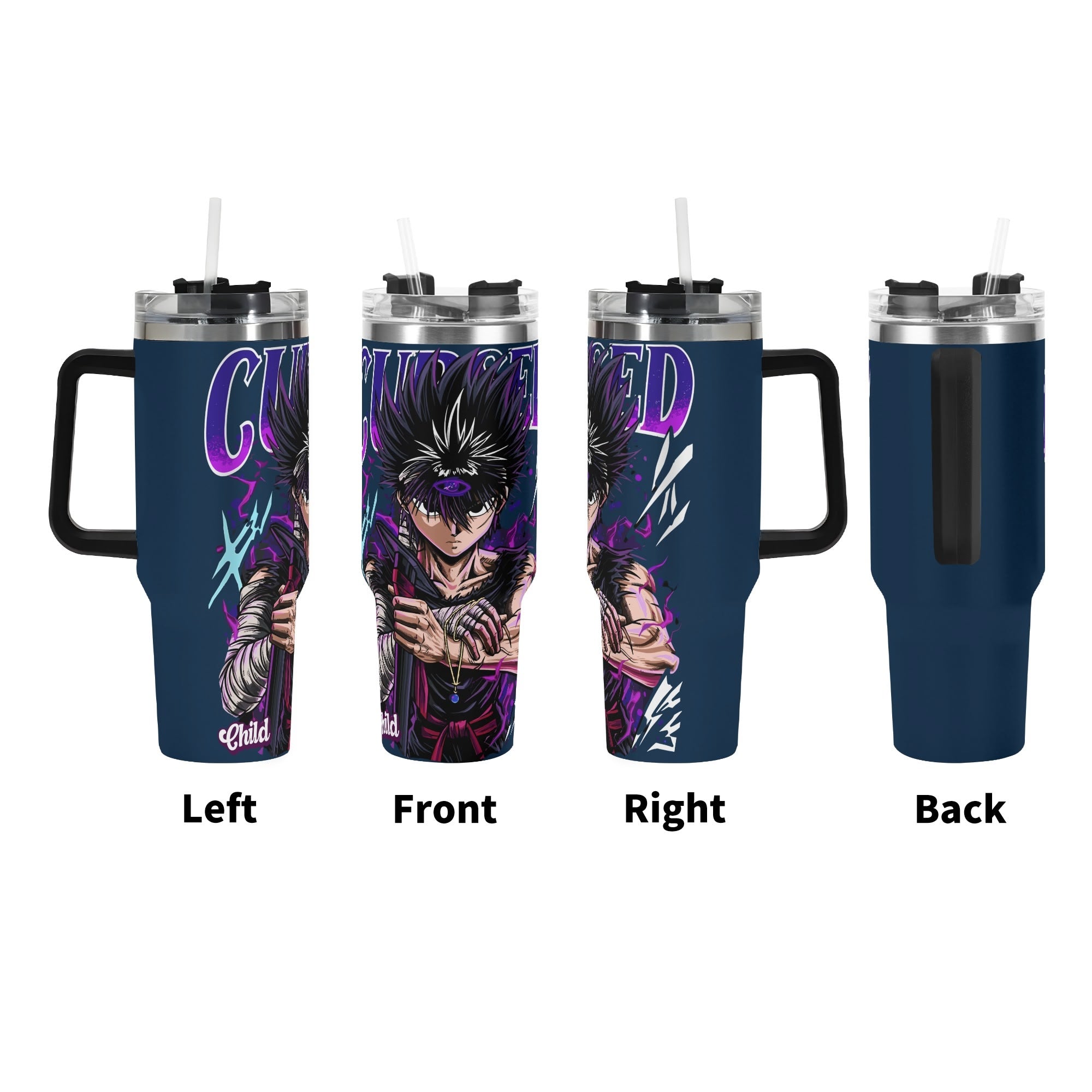 Hiei YuYu Hakusho 40oz Stainless Steel Tumbler Gift With Black Handle and Straw