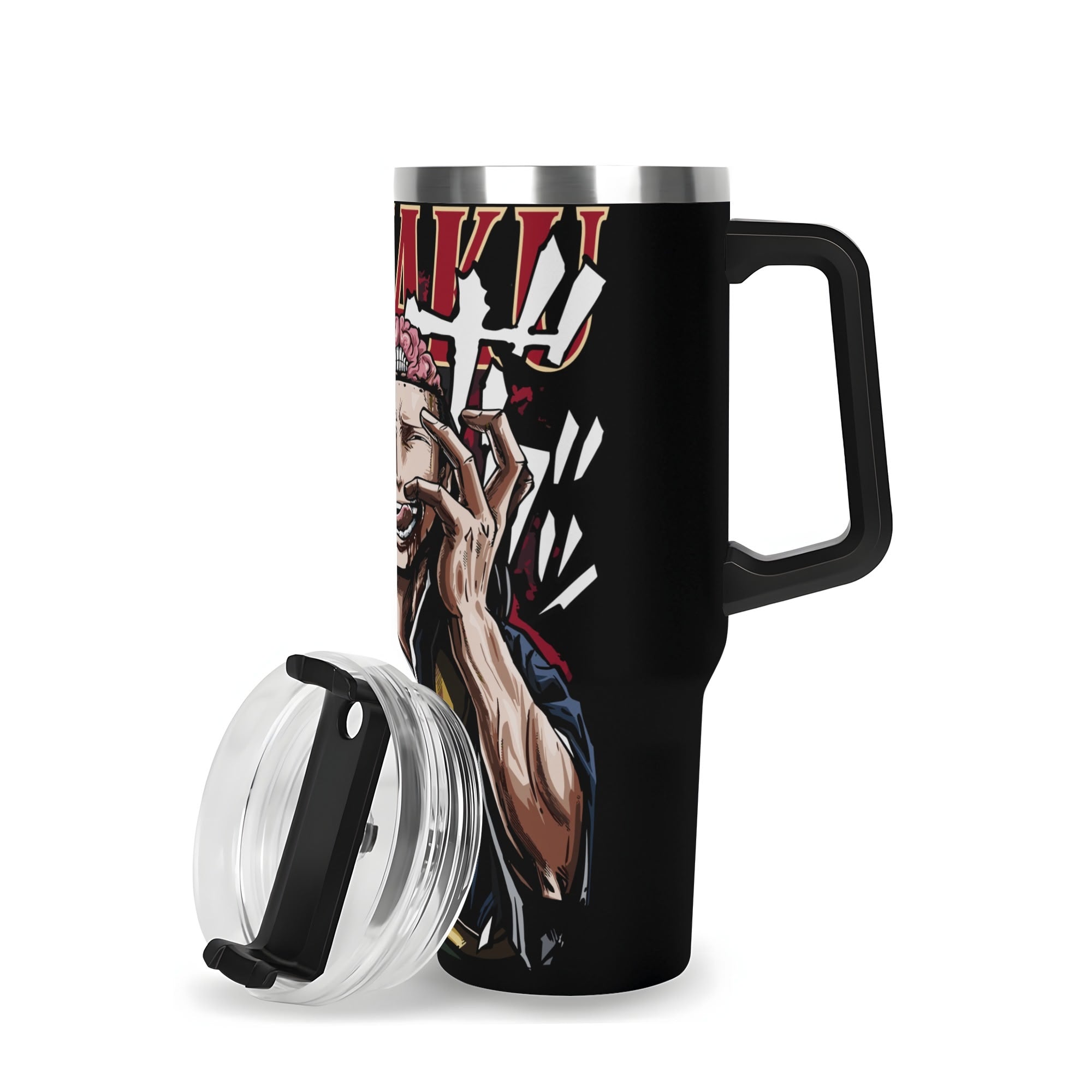 Kenjaku Jujitsu Kaisen 40oz Stainless Steel Tumbler Gift With Black Handle and Straw