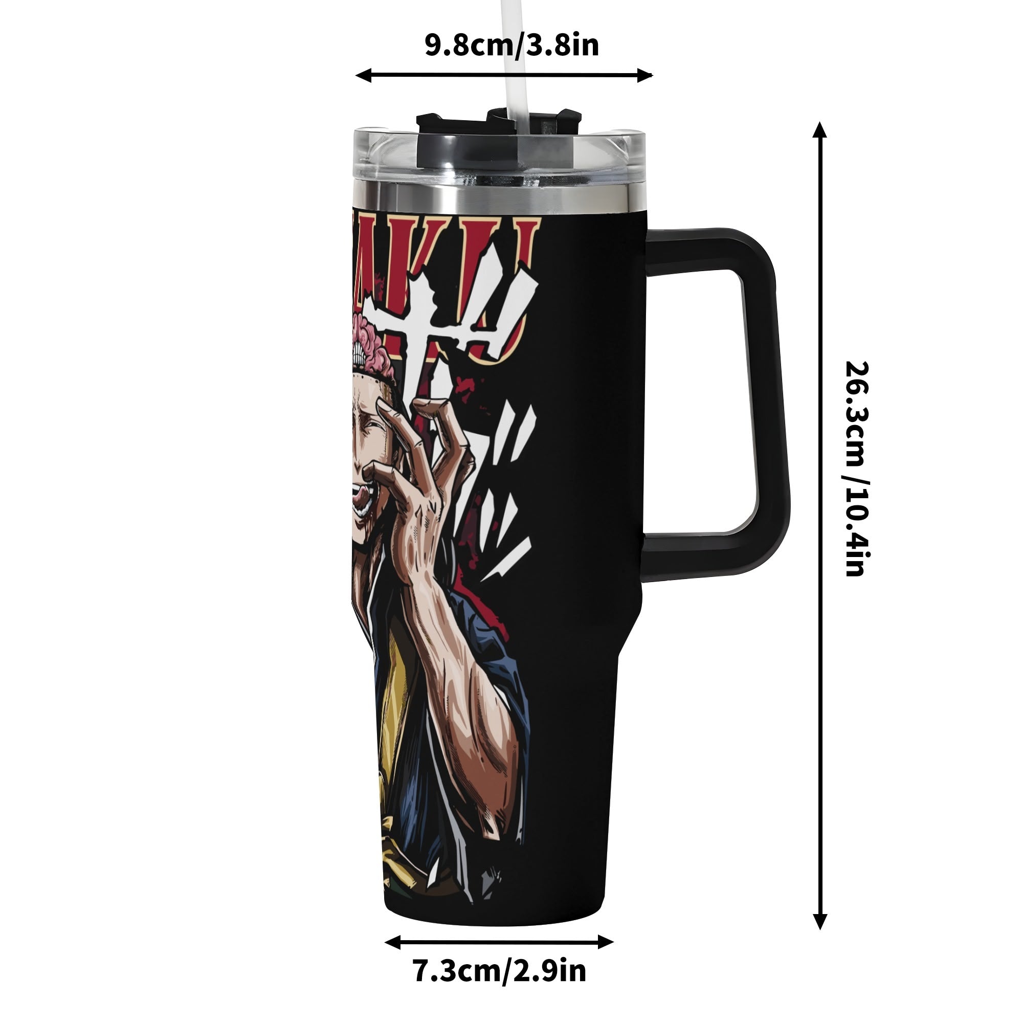 Kenjaku Jujitsu Kaisen 40oz Stainless Steel Tumbler Gift With Black Handle and Straw