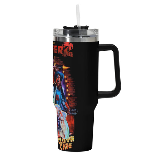 Terrifier 2 40oz Stainless Steel Tumbler Gift With Black Handle and Straw