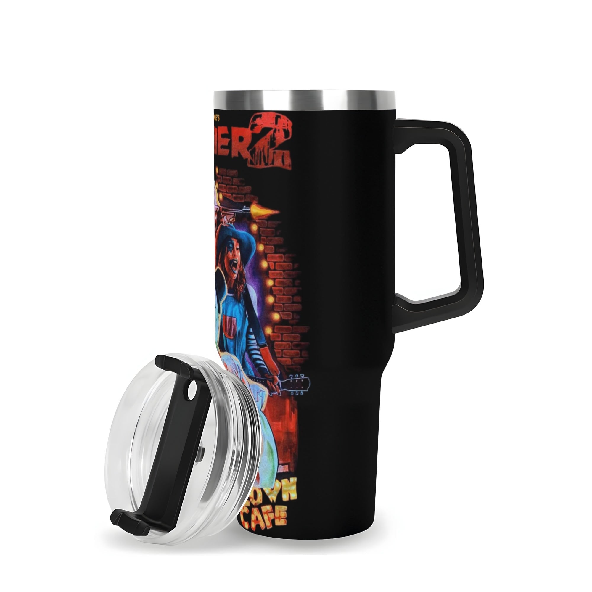 Terrifier 2 40oz Stainless Steel Tumbler Gift With Black Handle and Straw