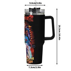 Terrifier 2 40oz Stainless Steel Tumbler Gift With Black Handle and Straw