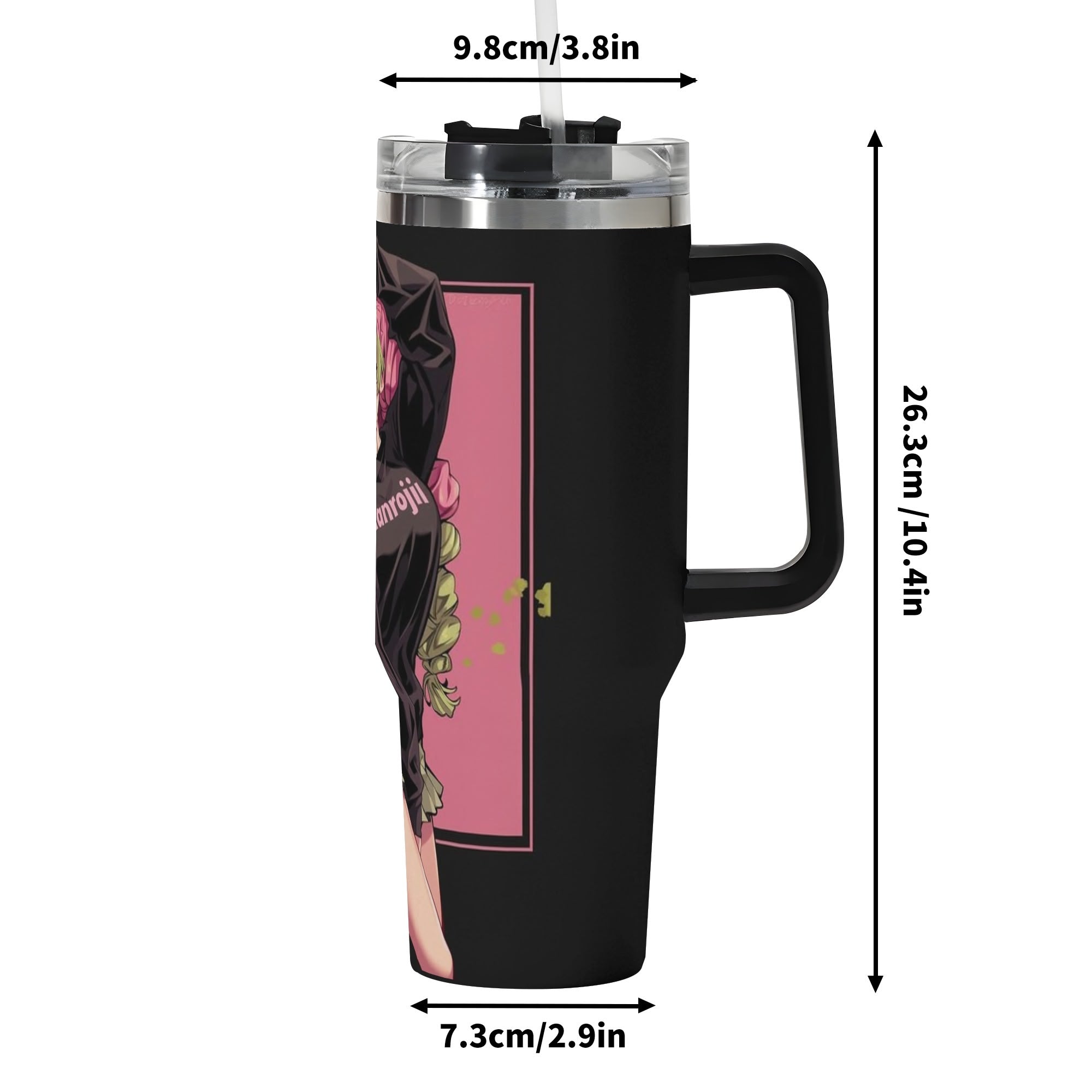 Mitsuri Demon Slayer 40oz Stainless Steel Tumbler Gift With Black Handle and Straw