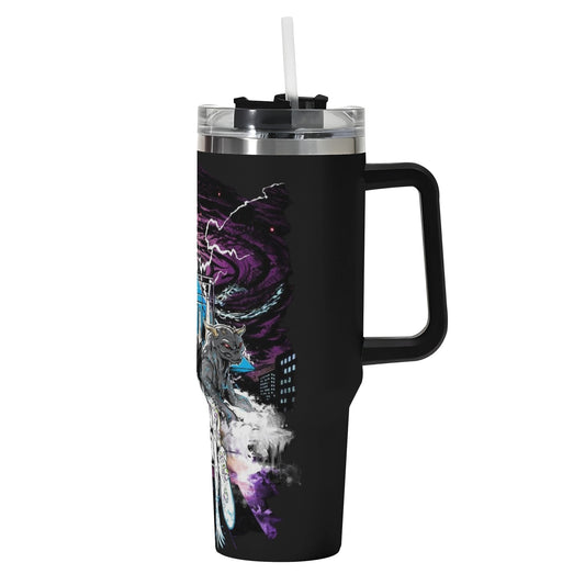 Ghostbusters 40oz Stainless Steel Tumbler Gift With Black Handle and Straw