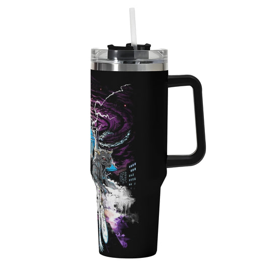 Ghostbusters 40oz Stainless Steel Tumbler Gift With Black Handle and Straw