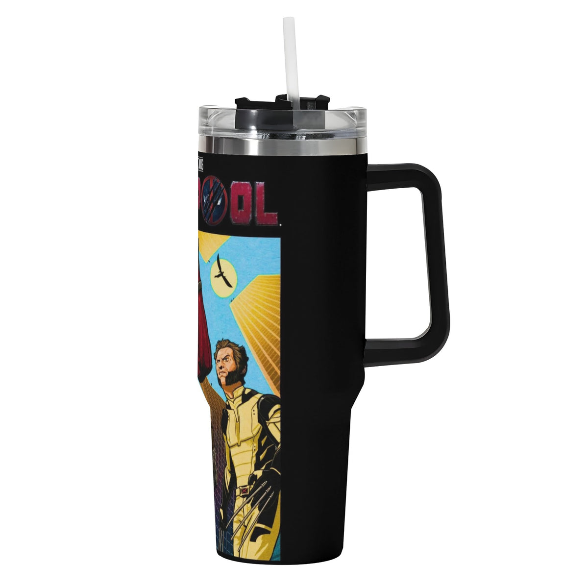 Deadpool and Wolverine 40oz Stainless Steel Tumbler Gift With Black Handle and Straw