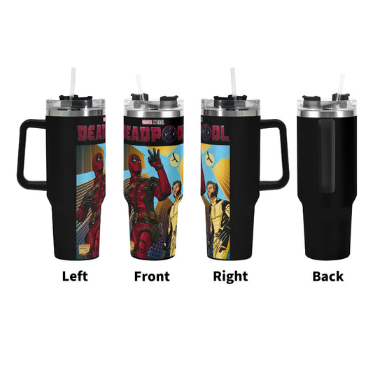 Deadpool and Wolverine 40oz Stainless Steel Tumbler Gift With Black Handle and Straw