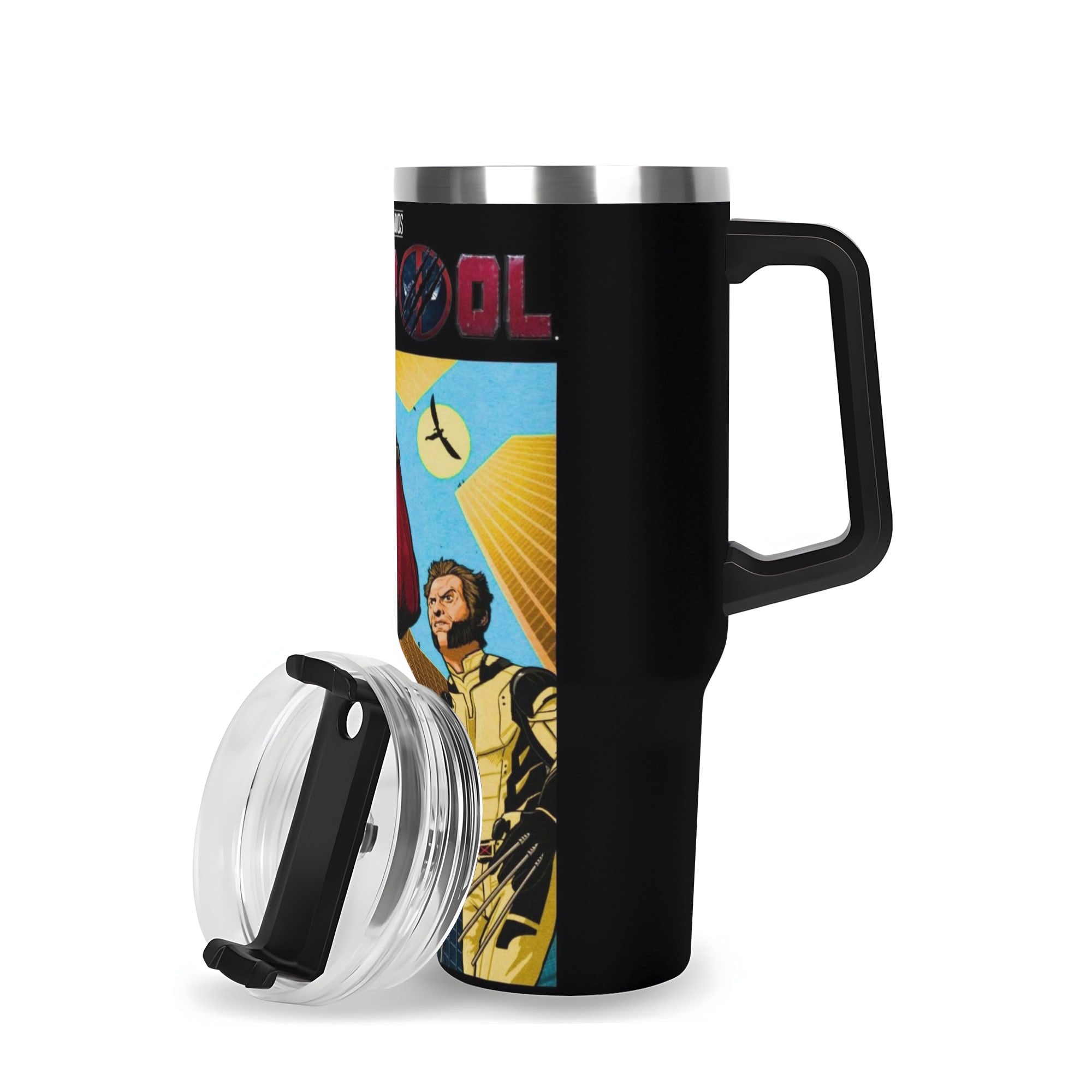 Deadpool and Wolverine 40oz Stainless Steel Tumbler Gift With Black Handle and Straw