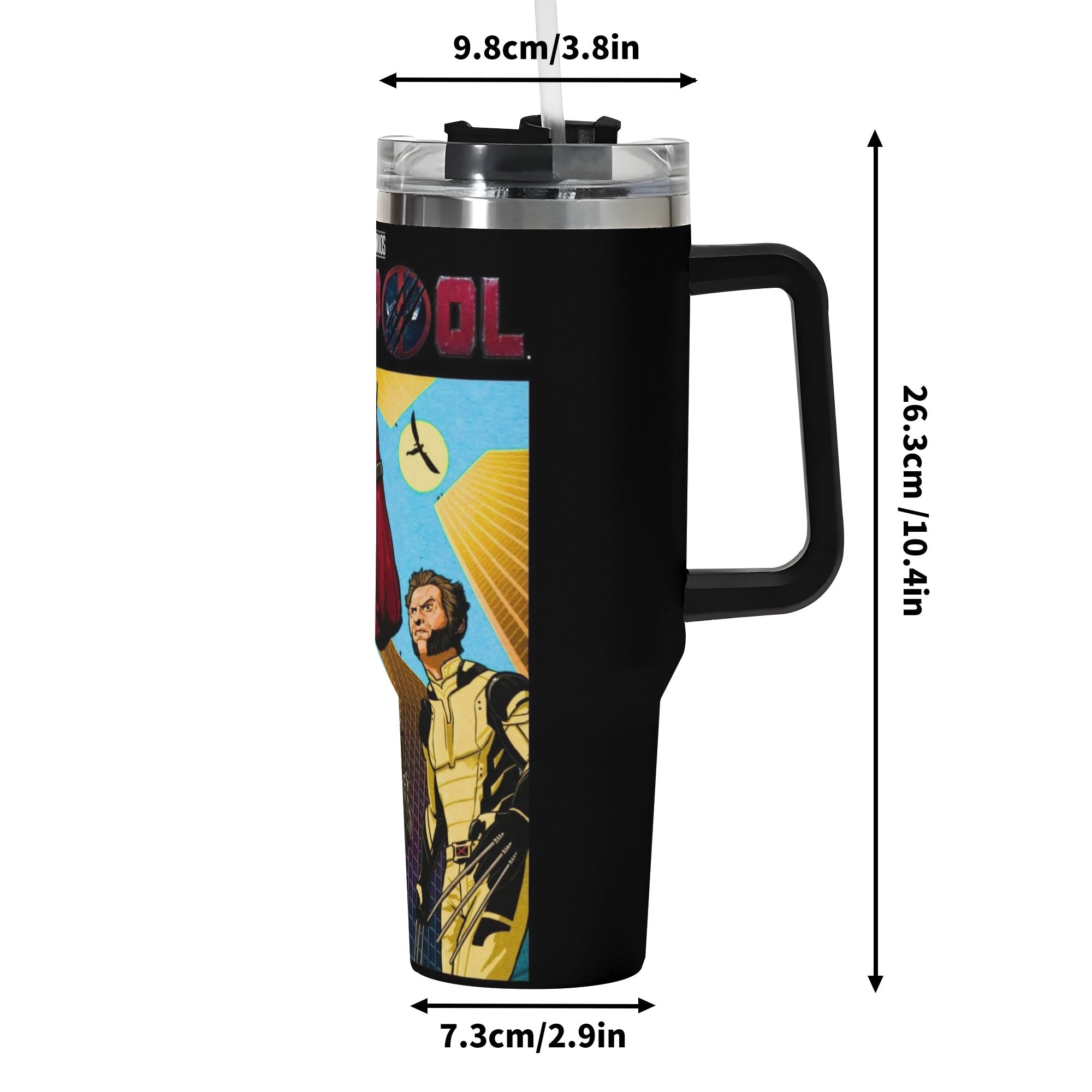 Deadpool and Wolverine 40oz Stainless Steel Tumbler Gift With Black Handle and Straw