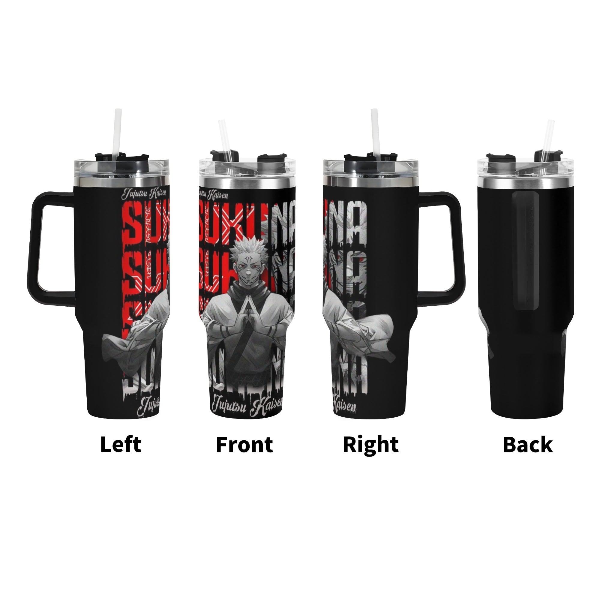 Sukuna Jujitsu Kaisen 40oz Stainless Steel Tumbler Gift With Black Handle and Straw