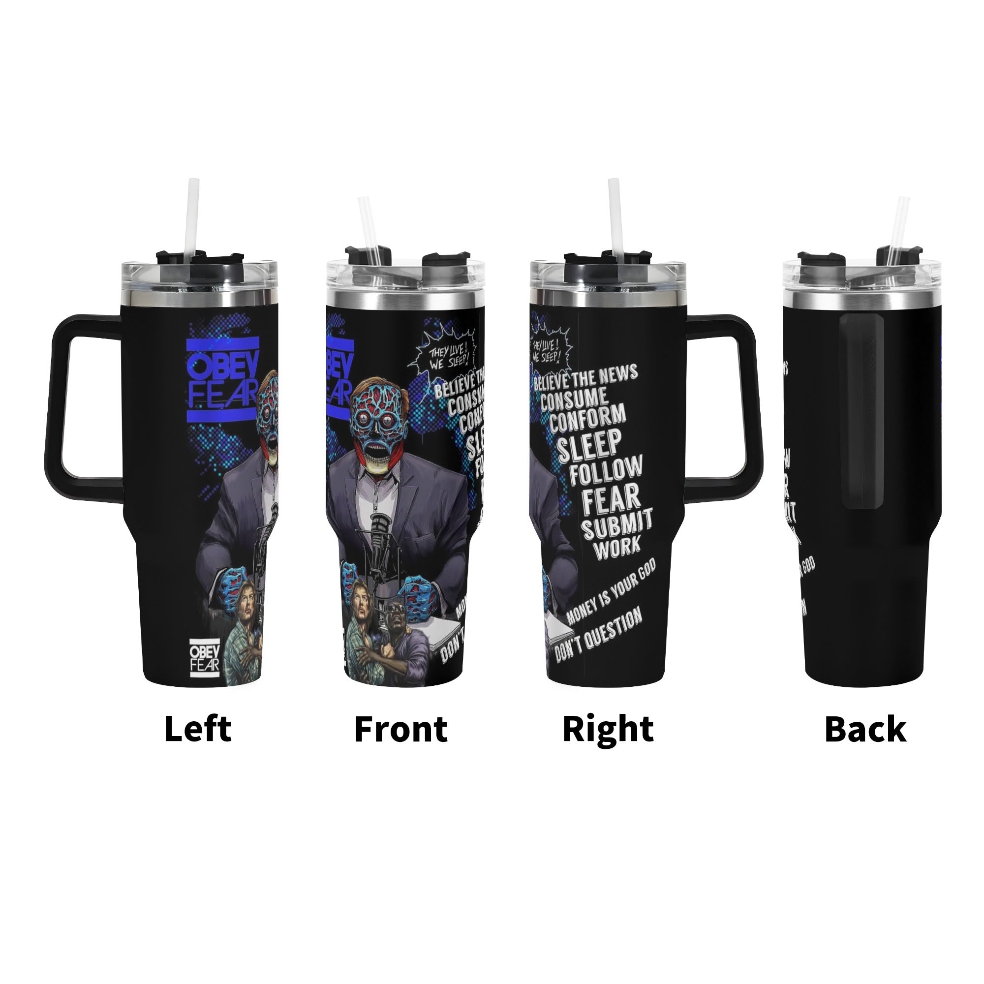 They Live 40oz Stainless Steel Tumbler Gift With Black Handle and Straw