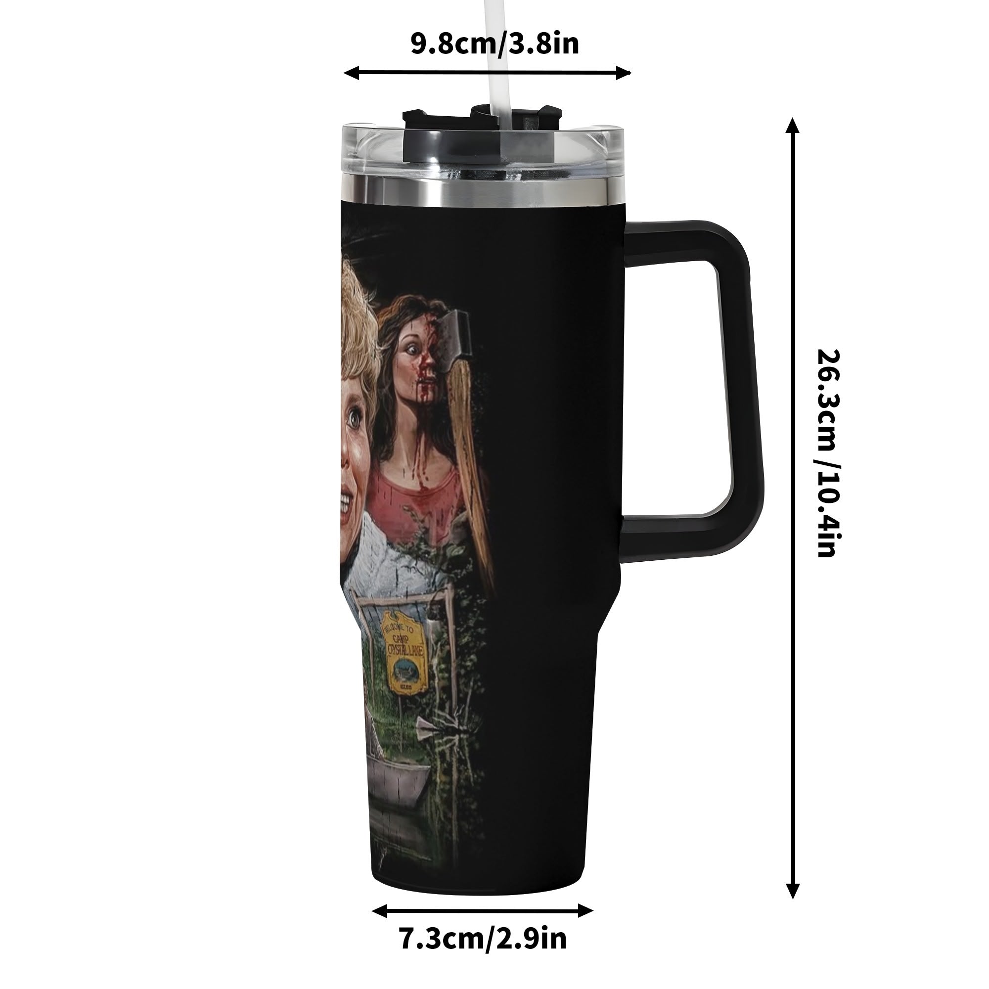 Friday the 13th 40oz Stainless Steel Tumbler Gift With Black Handle and Straw