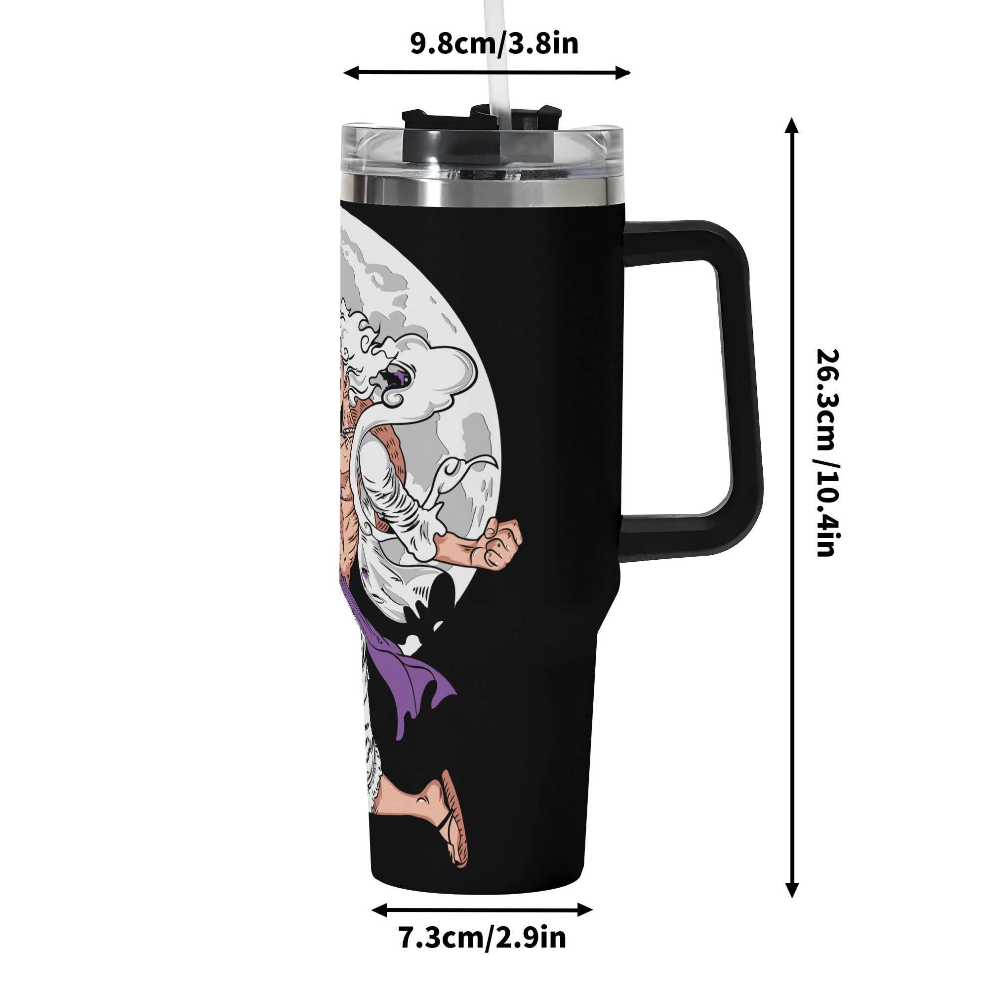 Sun God Luffy One Piece 40oz Stainless Steel Tumbler Gift With Black Handle and Straw