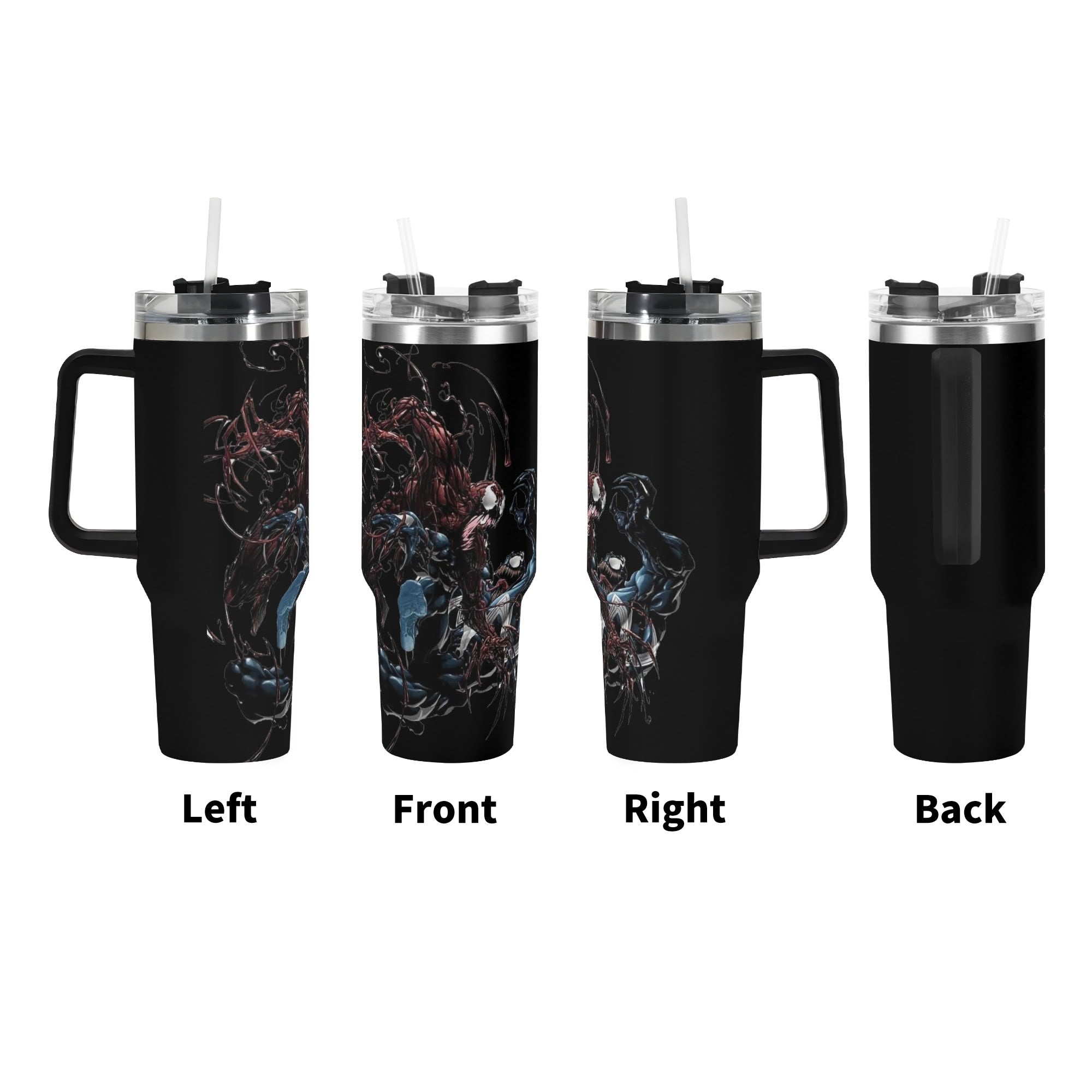 Carnage and Venom 40oz Stainless Steel Tumbler Gift With Black Handle and Straw