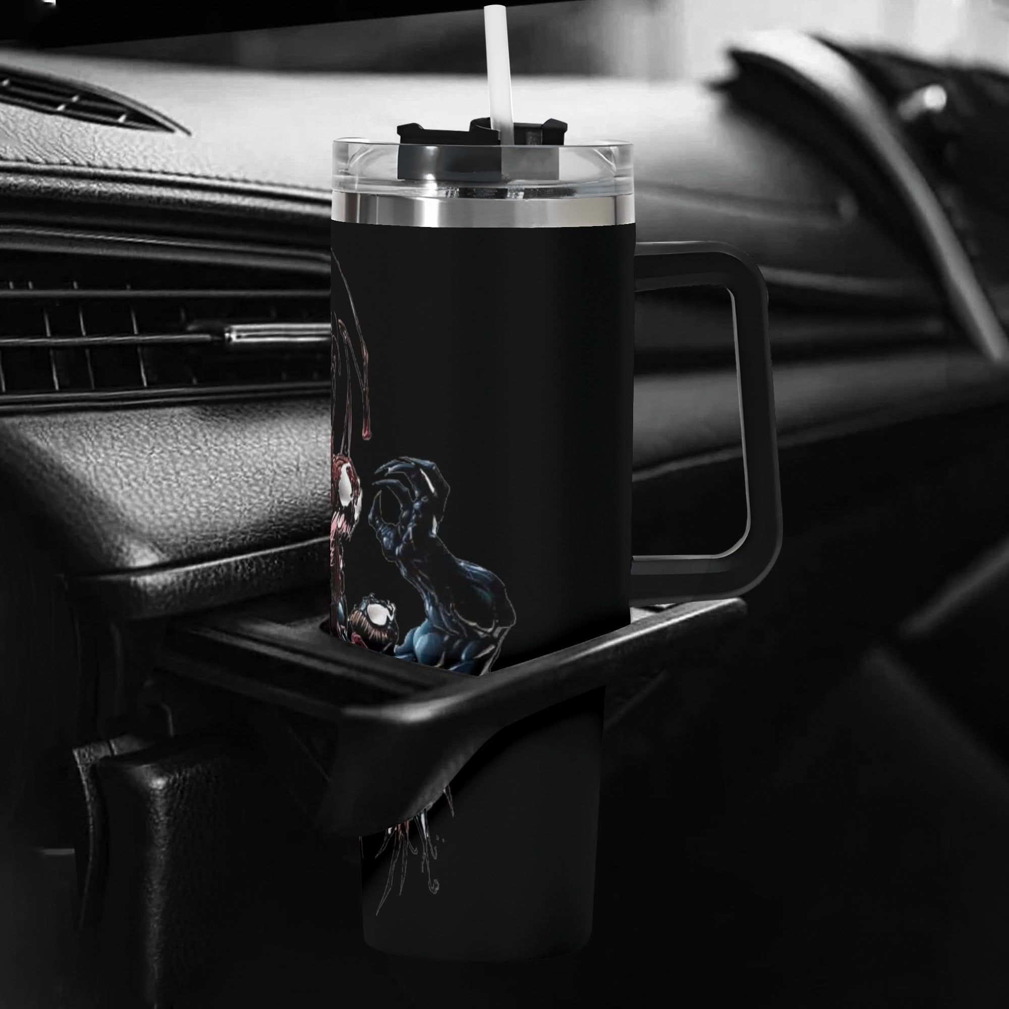 Carnage and Venom 40oz Stainless Steel Tumbler Gift With Black Handle and Straw