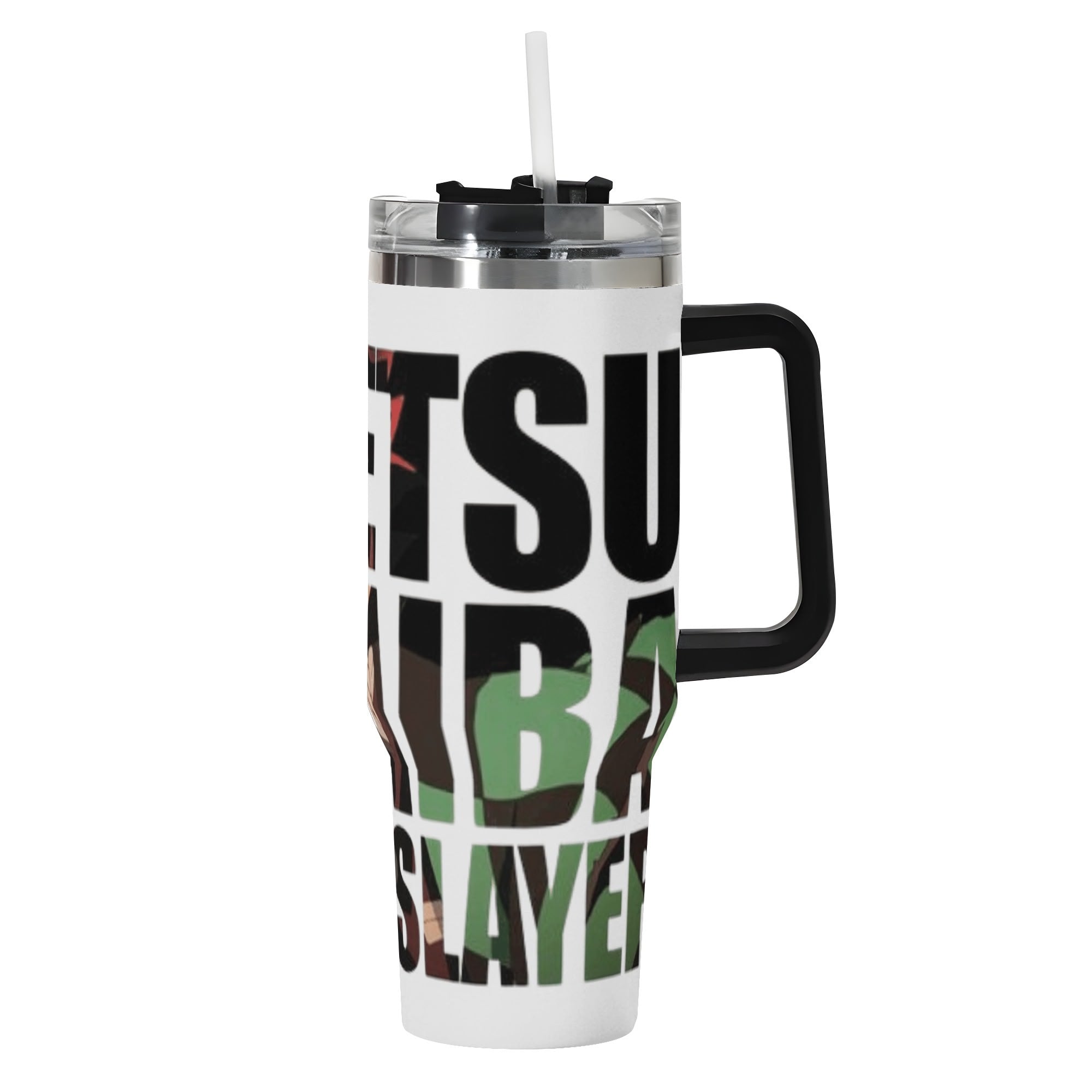 Tanjiro Demon Slayer 40oz Stainless Steel Tumbler Gift With Black Handle and Straw