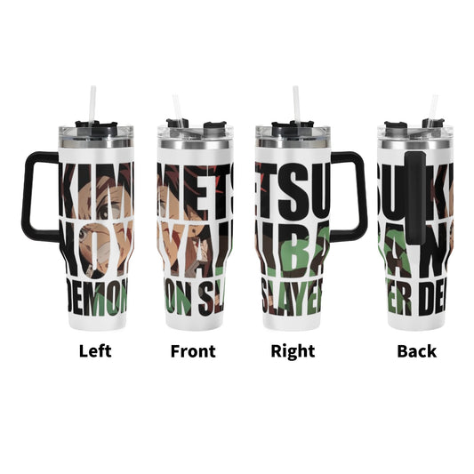 Tanjiro Demon Slayer 40oz Stainless Steel Tumbler Gift With Black Handle and Straw