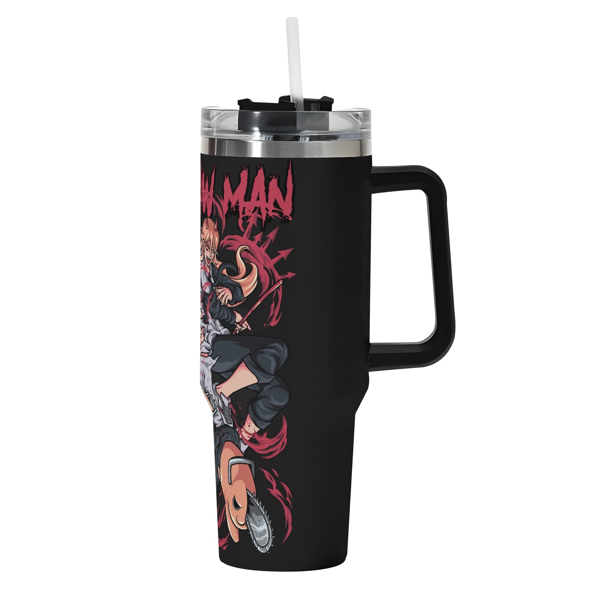 Chainsaw Man 40oz Stainless Steel Tumbler Gift With Black Handle and Straw