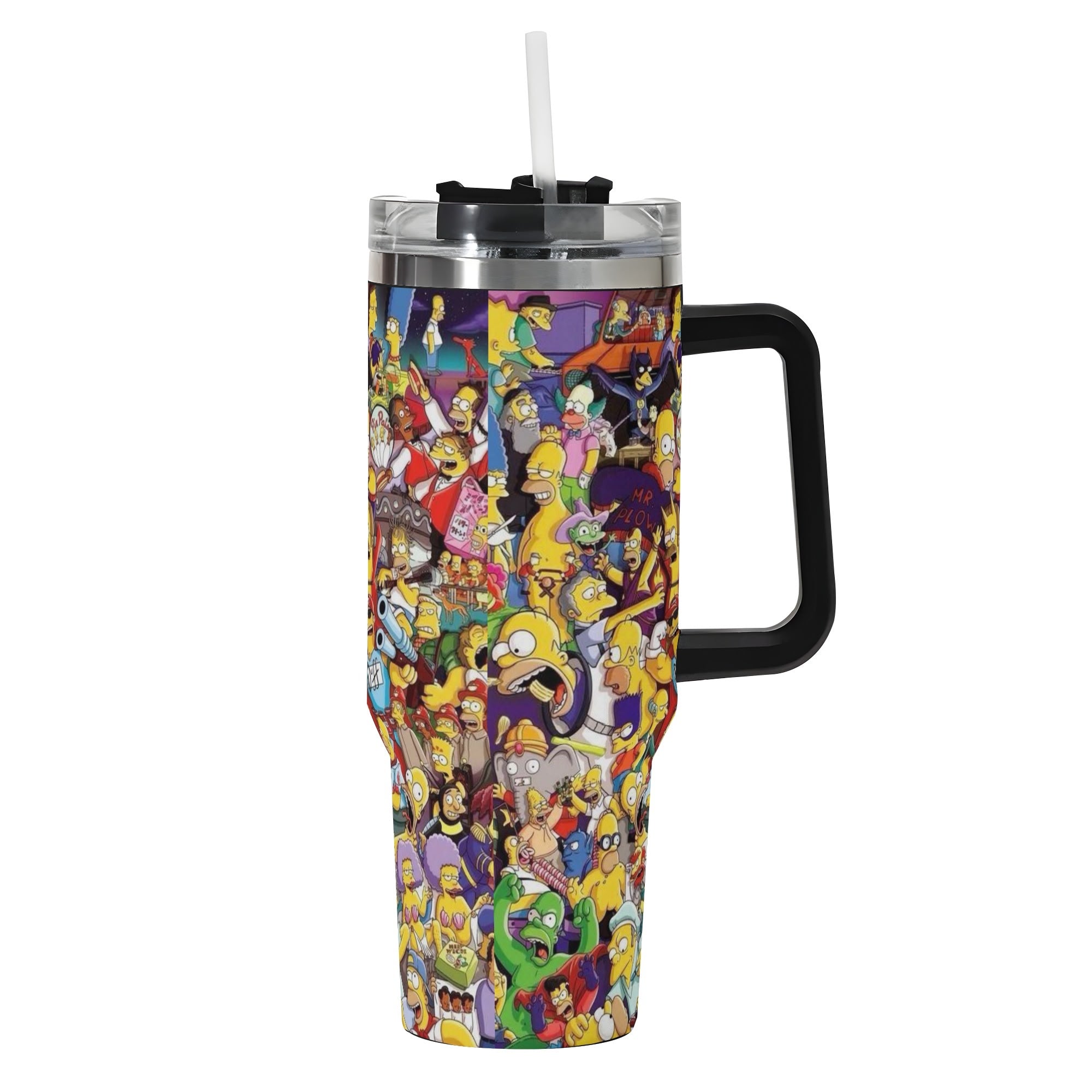 The Simpsons 40oz Stainless Steel Tumbler Gift With Black Handle and Straw