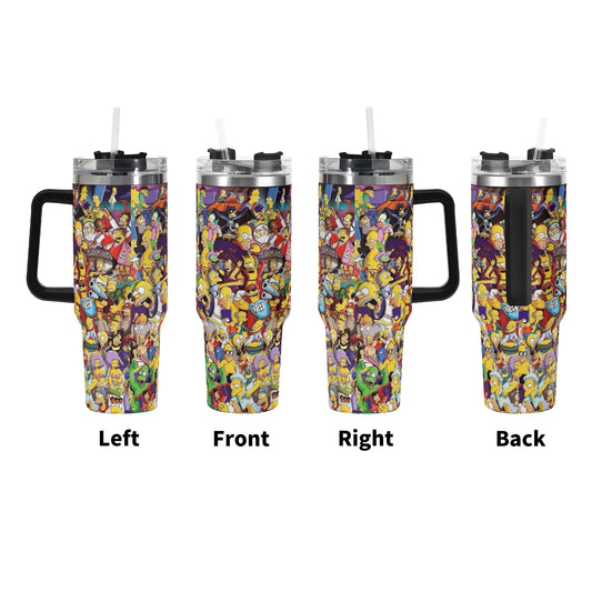 The Simpsons 40oz Stainless Steel Tumbler Gift With Black Handle and Straw