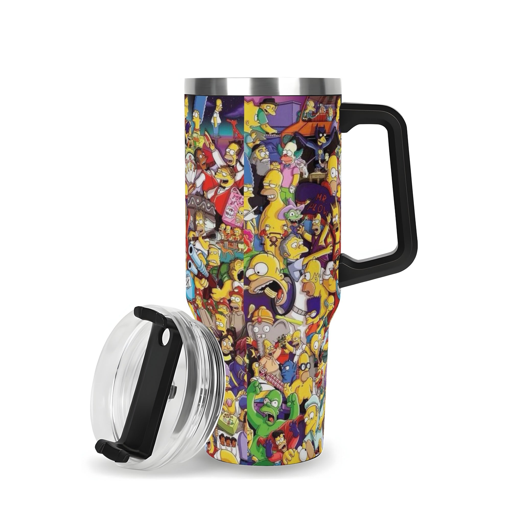 The Simpsons 40oz Stainless Steel Tumbler Gift With Black Handle and Straw