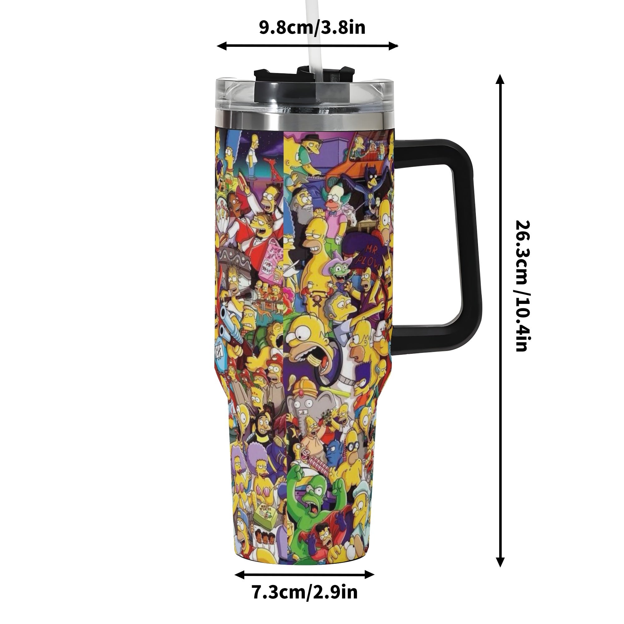 The Simpsons 40oz Stainless Steel Tumbler Gift With Black Handle and Straw