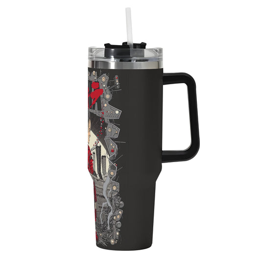 Akira 40oz Stainless Steel Tumbler Gift With Black Handle and Straw