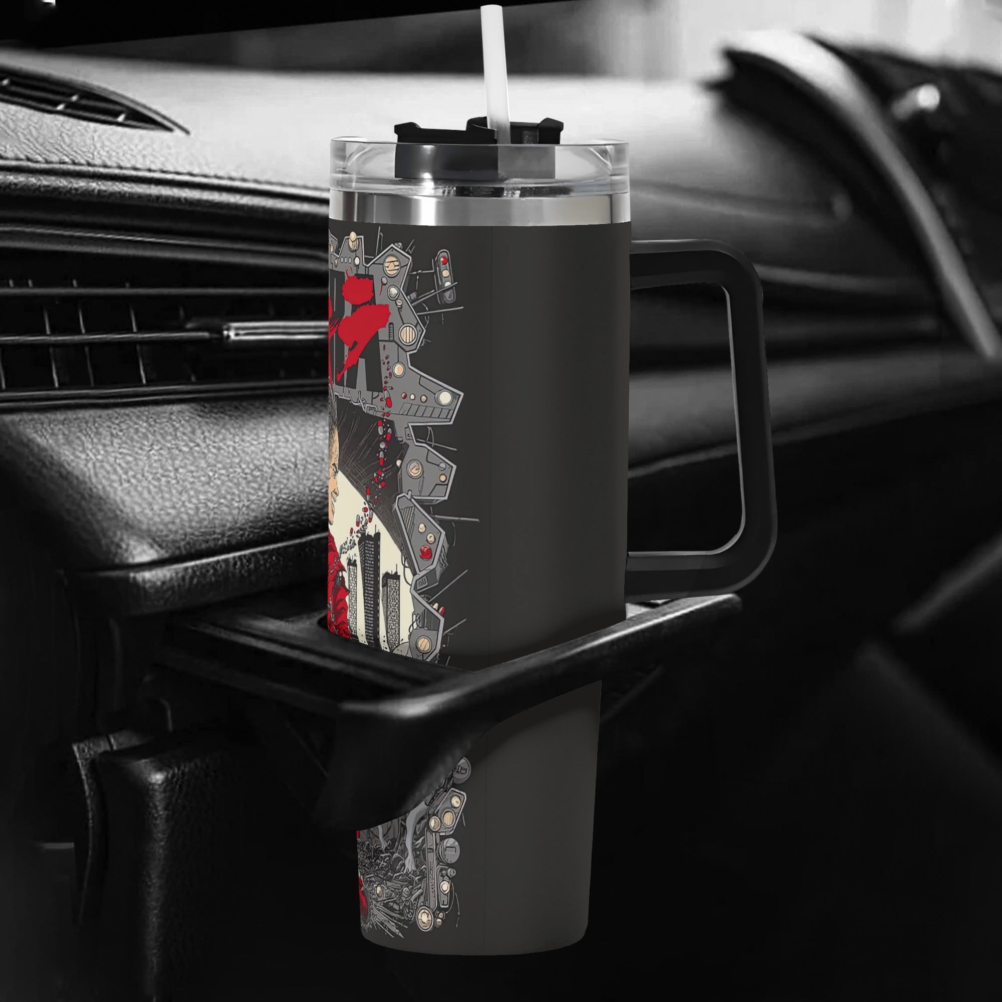 Akira 40oz Stainless Steel Tumbler Gift With Black Handle and Straw