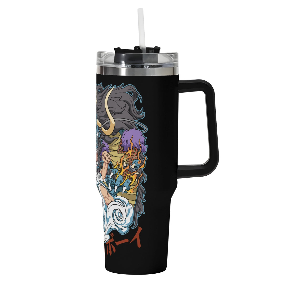 Sun God Luffy One Piece Stainless Steel Tumbler Gift With Black Handle and Straw