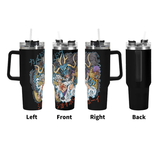 Sun God Luffy One Piece Stainless Steel Tumbler Gift With Black Handle and Straw