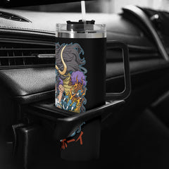 Sun God Luffy One Piece Stainless Steel Tumbler Gift With Black Handle and Straw