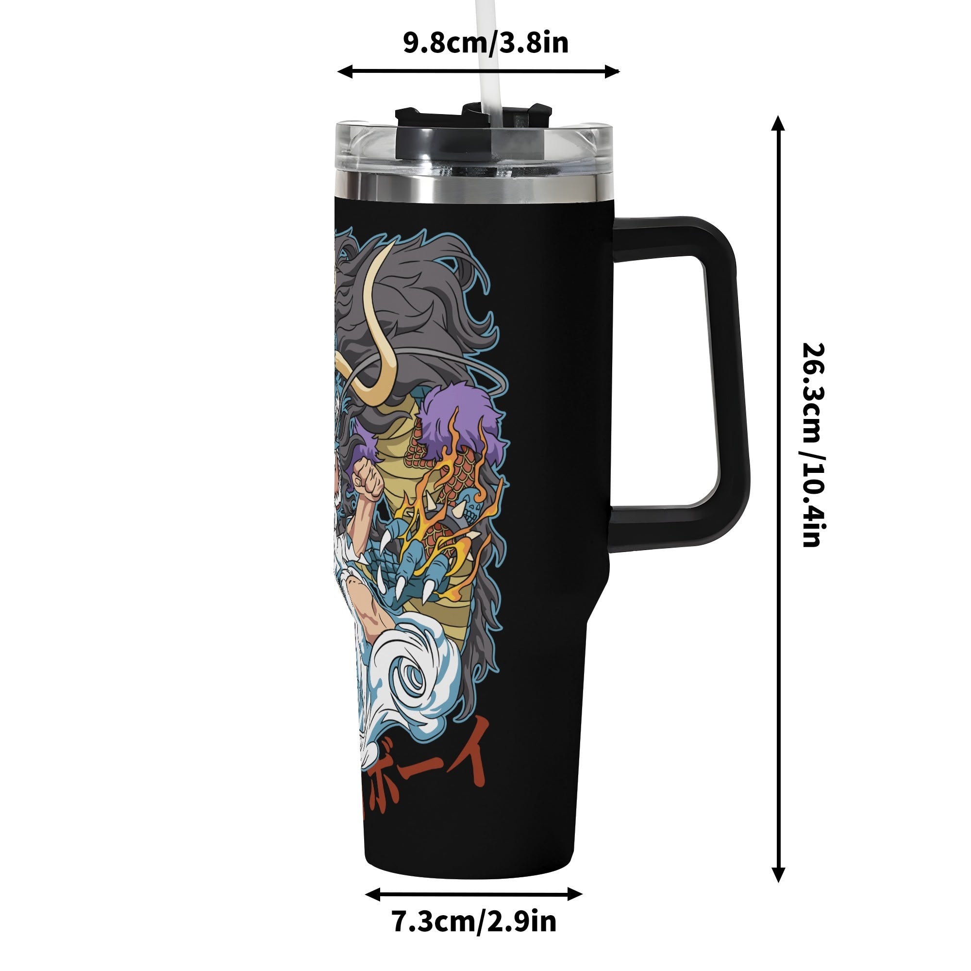 Sun God Luffy One Piece Stainless Steel Tumbler Gift With Black Handle and Straw